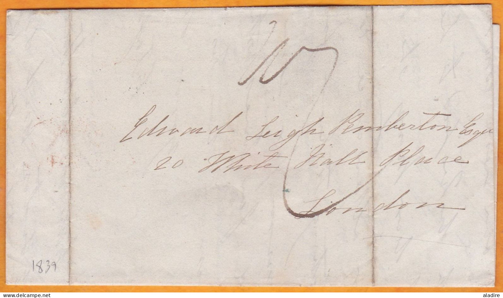 1839 - QV - LIVERPOOL Folded SHIP LETTER To London - Arrival Stamp - Lettre Maritime Liverpool Vers London, Angleterre - Marcophilie