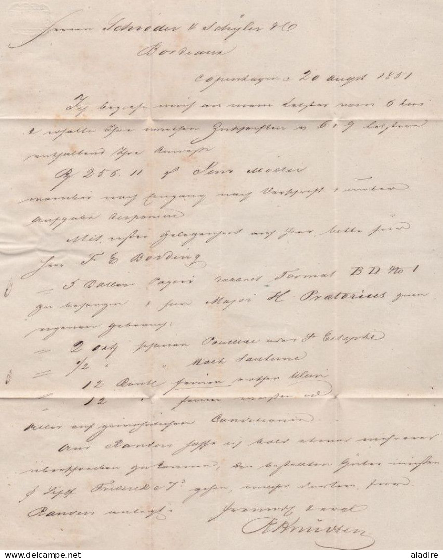 1851 - Entire Letter From COPENHAGEN København To BORDEAUX, France - Via HAMBURG - Tax 11 - ...-1851 Vorphilatelie