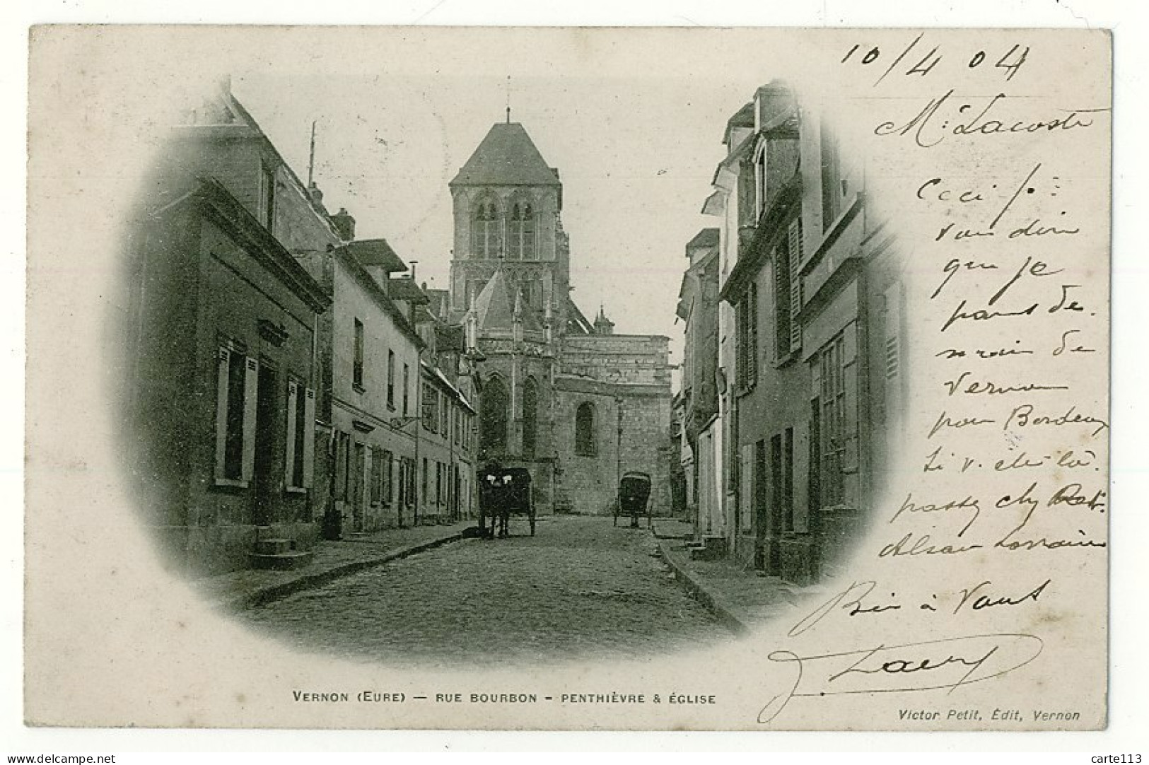 27 - B5999CPA - VERNON - Rue Bourbon-Penthièvre Et église - CARTE PIONNIERE - Très Bon état - EURE - Vernon