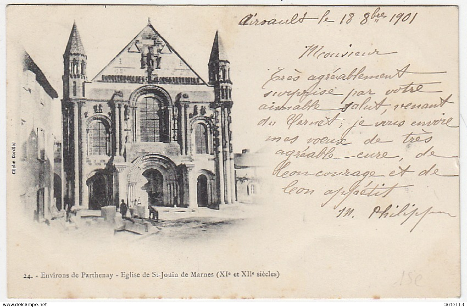 79 - T14091CPA - SAINT JOUIN DE MARNES - Eglise - Tailleurs De Pierres - Carte Pionnière - Parfait état - DEUX-SEVRES - Saint Jouin De Marnes