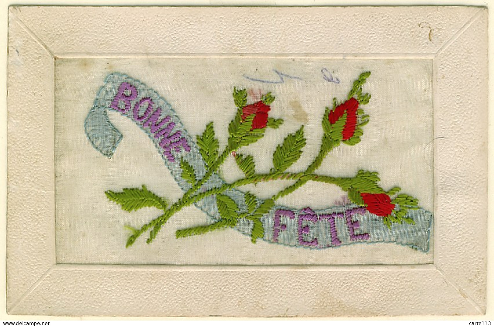 0 - F10176CPA - CARTE BRODEE SUR TISSU - Bonne Fête - Bon état - FANTAISIES - Brodées