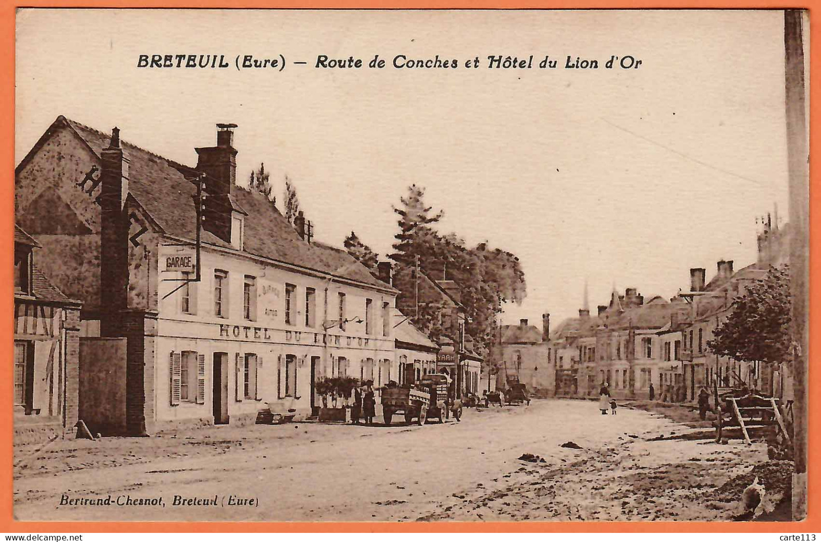 27 - B34862CPA - BRETEUIL EN EURE - Route De Conches Et Hotel Du Lion D'or - Très Bon état - EURE - Breteuil
