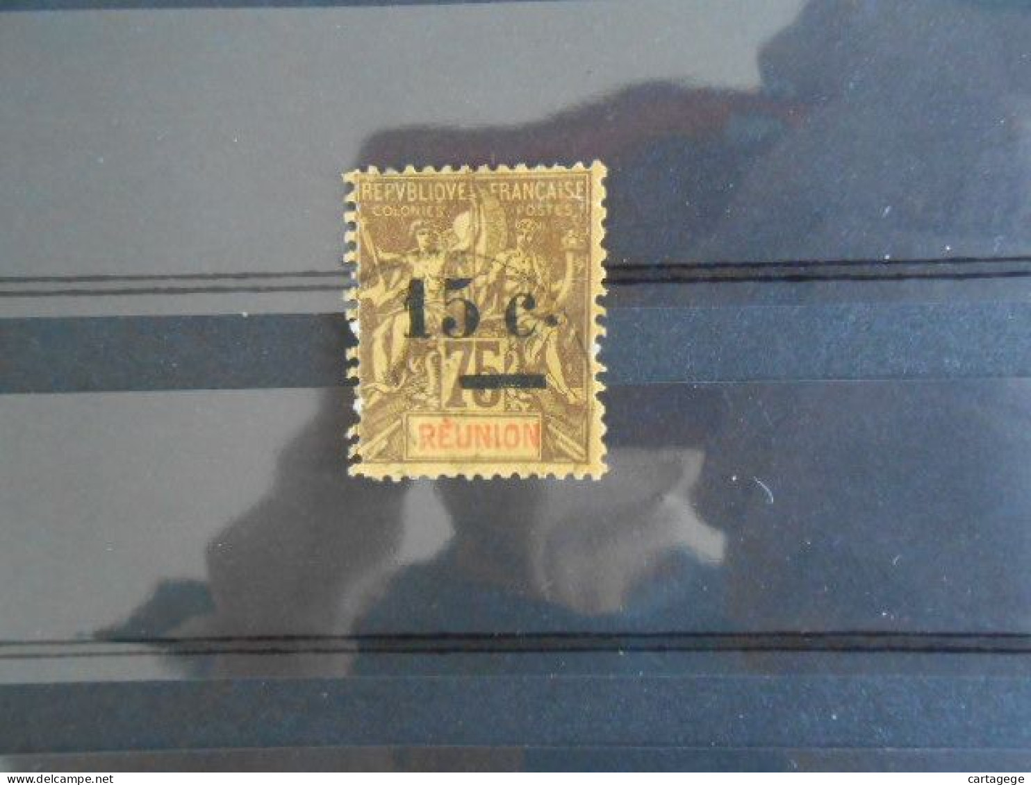 REUNION YT 54 ALLEGORIE 15c. Sur 75c. Violet/noir S.jaune* - Unused Stamps