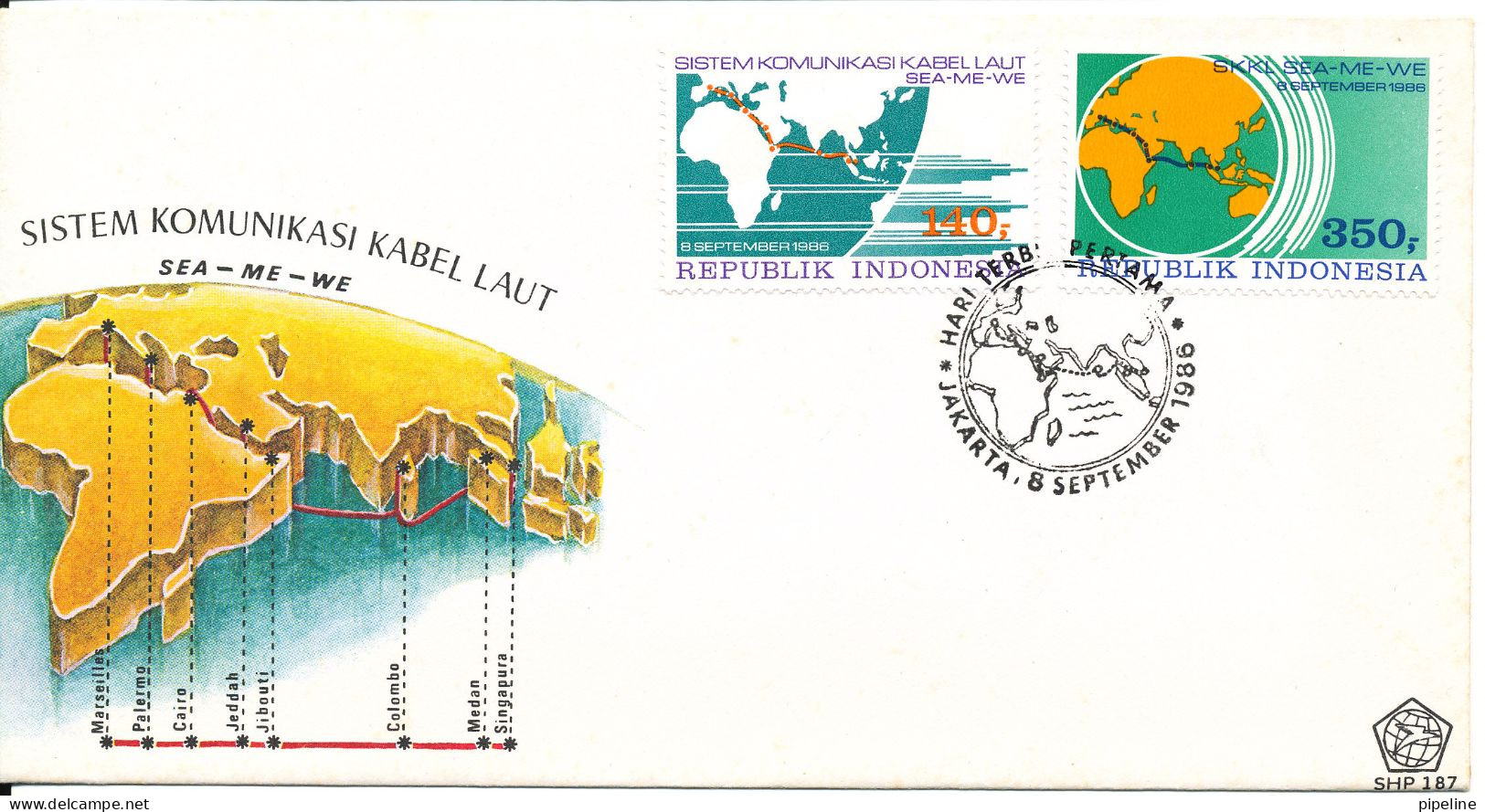 Singapore FDC 8-9-1986 Underwater Cable SEA - ME - WE Complete Set Of 2 With Cachet - Singapour (1959-...)