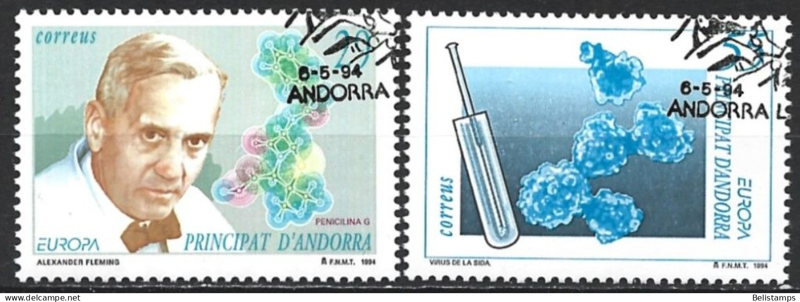 Andorra, Spanish Administration 1994. Scott #228-9 (U) Europa, Sir Alexander Fleming And AIDS Virus  *Complete Set* - Gebraucht