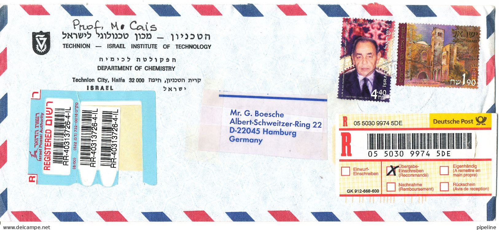 Israel Registered Air Mail Cover Sent To Germany 17-5-2001 - Aéreo