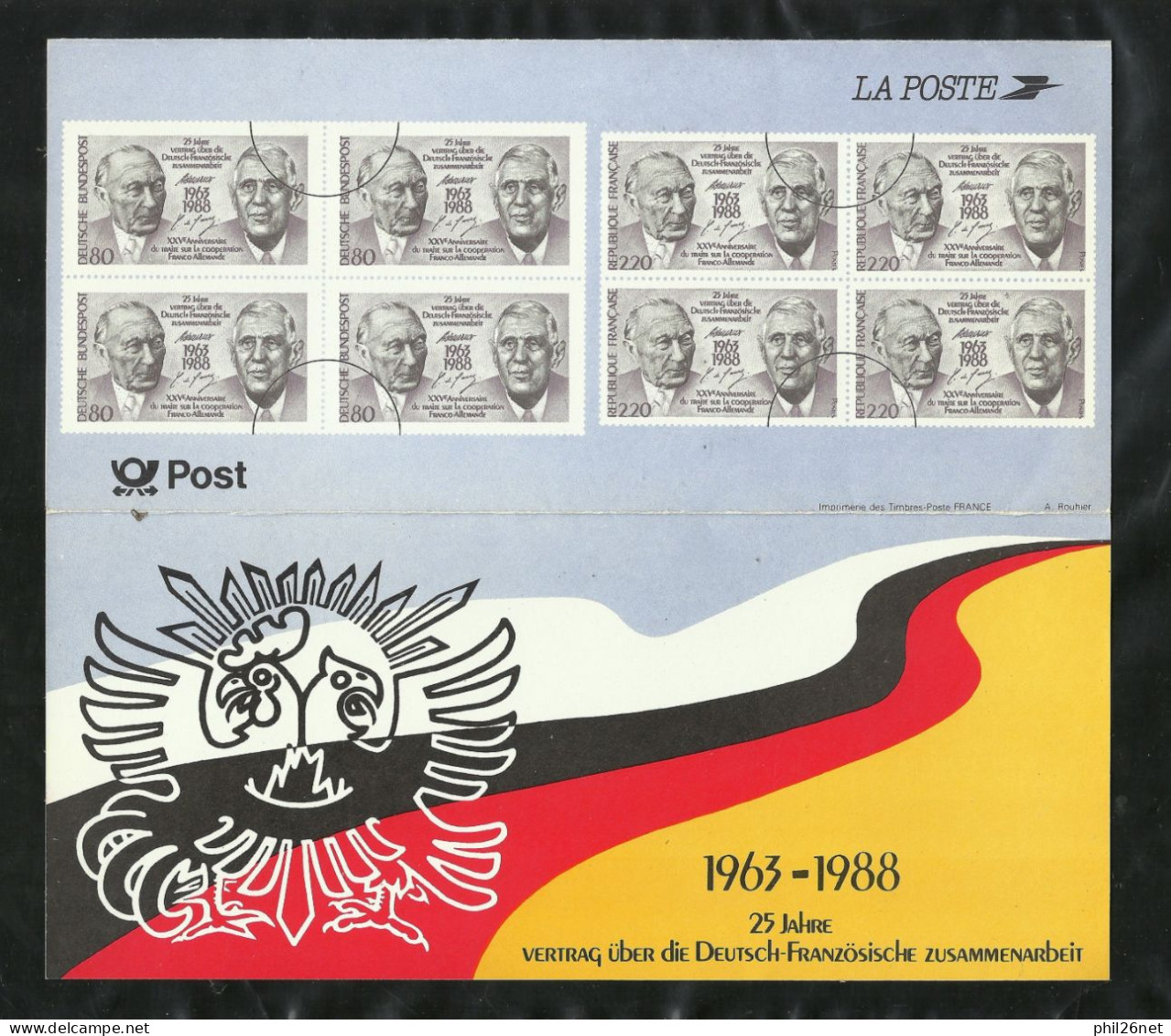 Emission Conjointe De Gaulle Et Adenauer Encarts FDC Et Blocs De 4 Des France N°2501 Allemagne N°1183 Neufs * * B./TB - De Gaulle (Général)