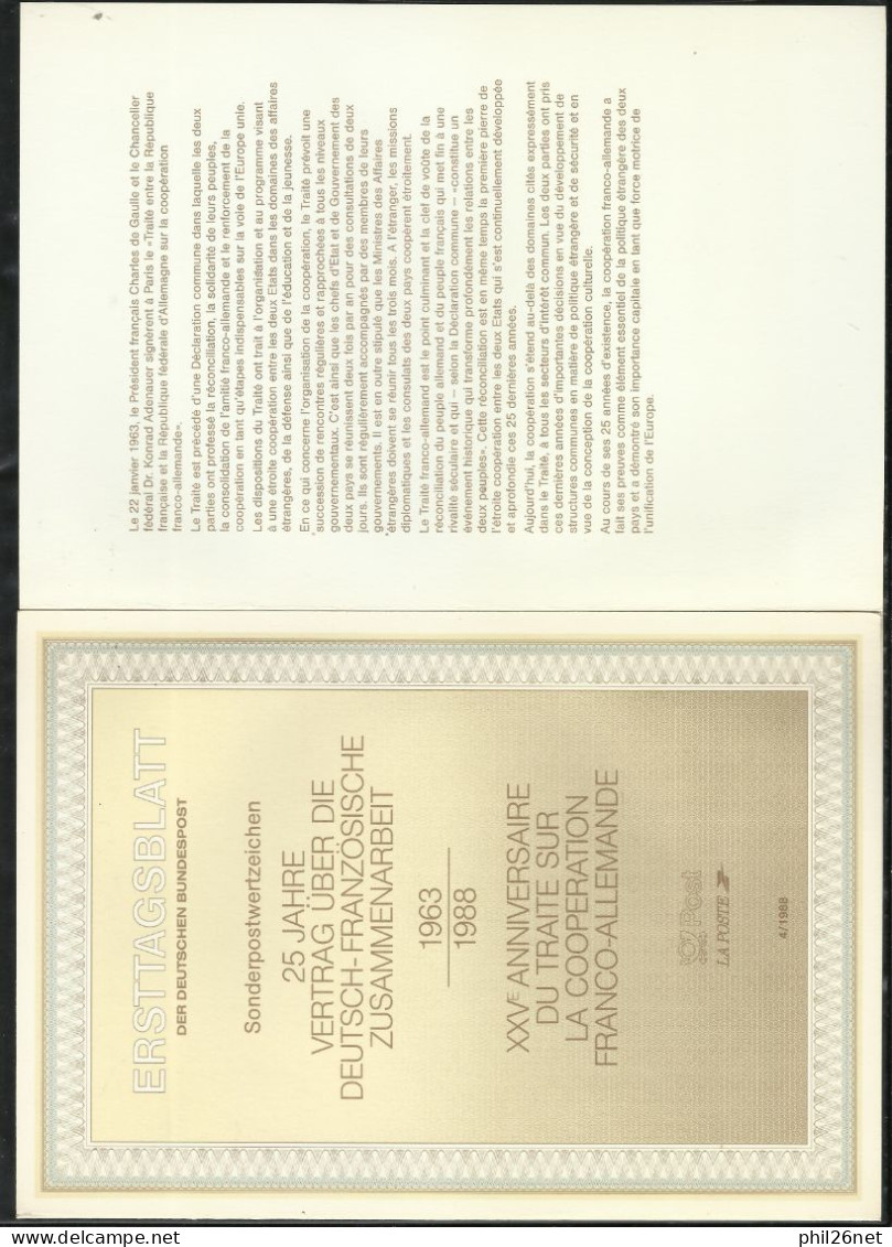 Emission Conjointe De Gaulle Et Adenauer Encarts FDC Et Blocs De 4 Des France N°2501 Allemagne N°1183 Neufs * * B./TB - De Gaulle (Général)