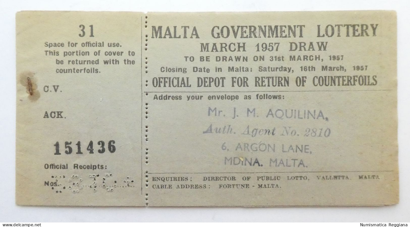 Malta Government Lottery Marzo 1957 - Libretto Completo - Lottery Tickets