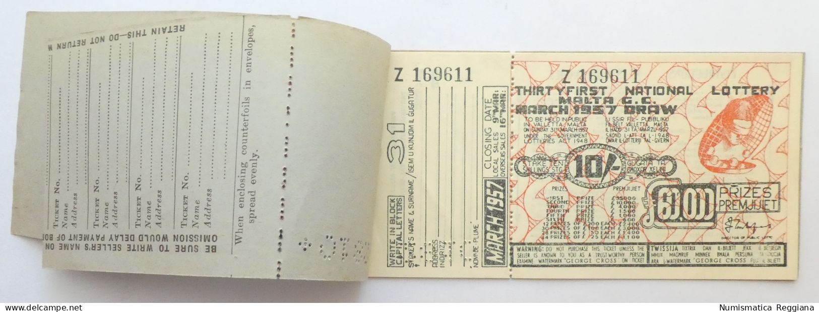 Malta Government Lottery Marzo 1957 - Libretto Completo - Billets De Loterie