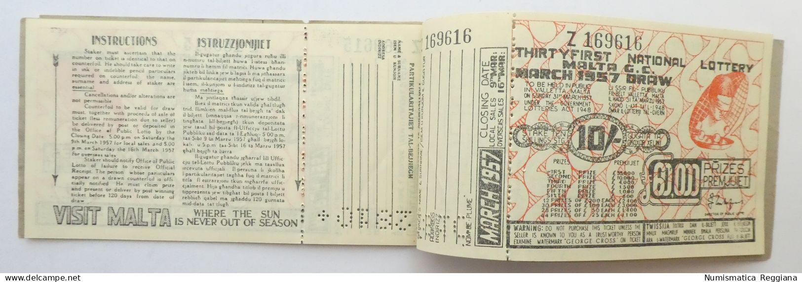 Malta Government Lottery Marzo 1957 - Libretto Completo - Lottery Tickets