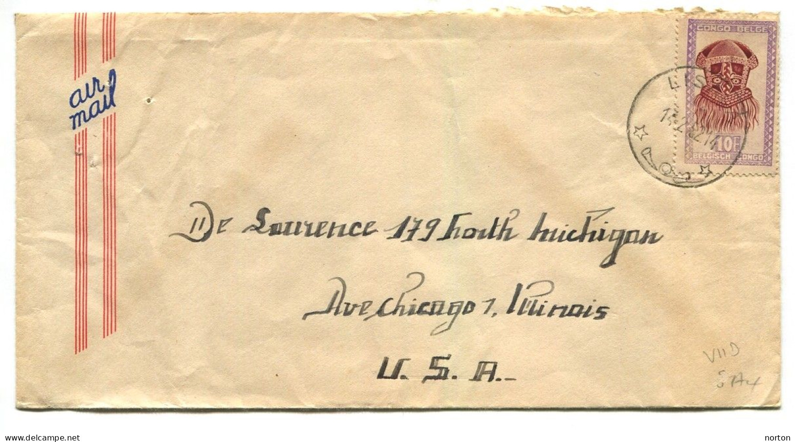 Congo Lisala Oblit. Keach 8A4 Sur C.O.B. 292 Sur Lettre Vers Chicago Le 14/02/1952 - Lettres & Documents