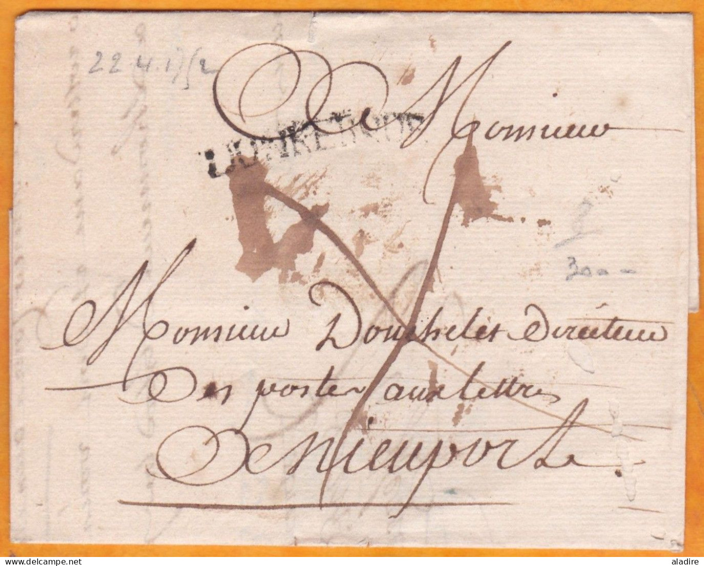 1752 - Marque Postale DUNKERQUE Sur Lettre Vers Nieuport, Pays Bas Autrichiens Auj. Belgique - 1701-1800: Vorläufer XVIII