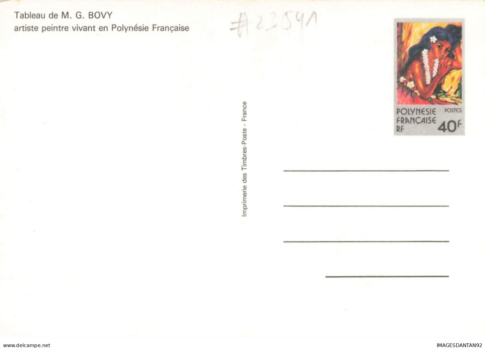 ENTIER POSTAL #23541 POLYNESIE FRANCAISE TABLEAU DE BOVY ARTISTE PEINTRE - Postal Stationery