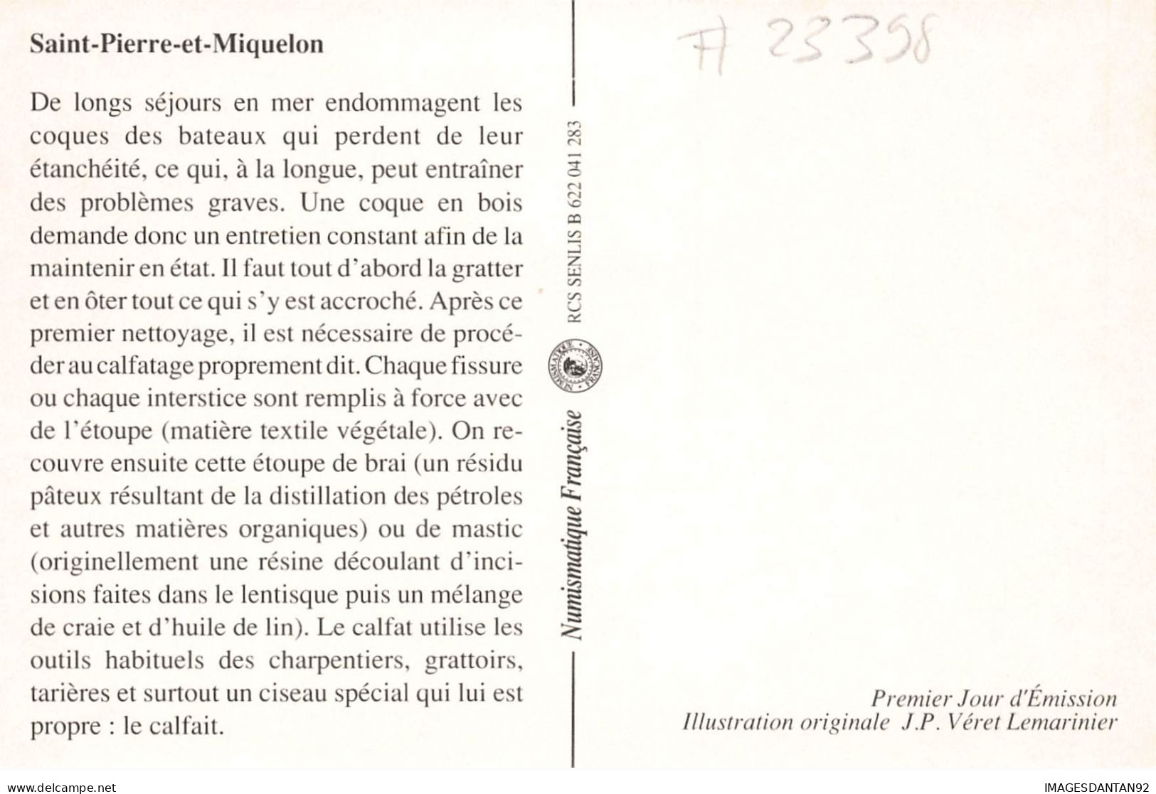 CARTE MAXIMUM #23398 SAINT PIERRE ET MIQUELON 1992 OUTILS DE CALIFAT - Cartoline Maximum