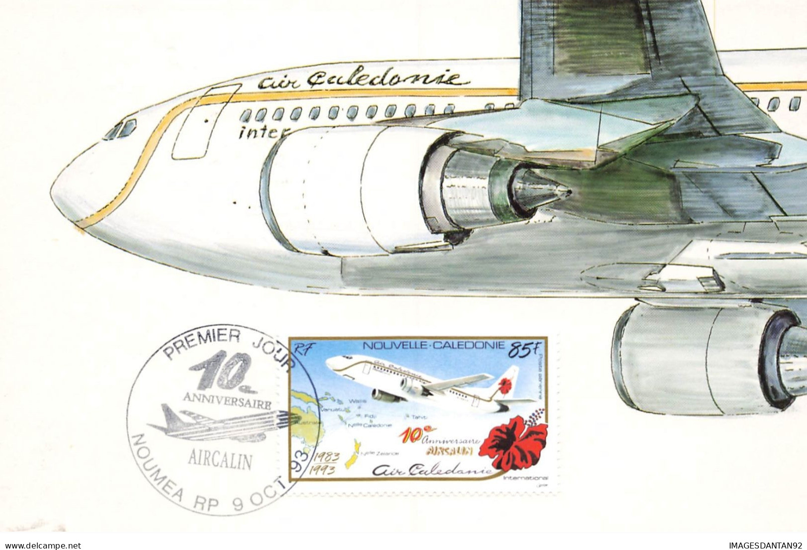 CARTE MAXIMUM #23417 NOUVELLE CALEDONIE NOUMEA AIRCALIN 1993 AVION AVIATION AIR CALEDONIE INTER - Cartes-maximum