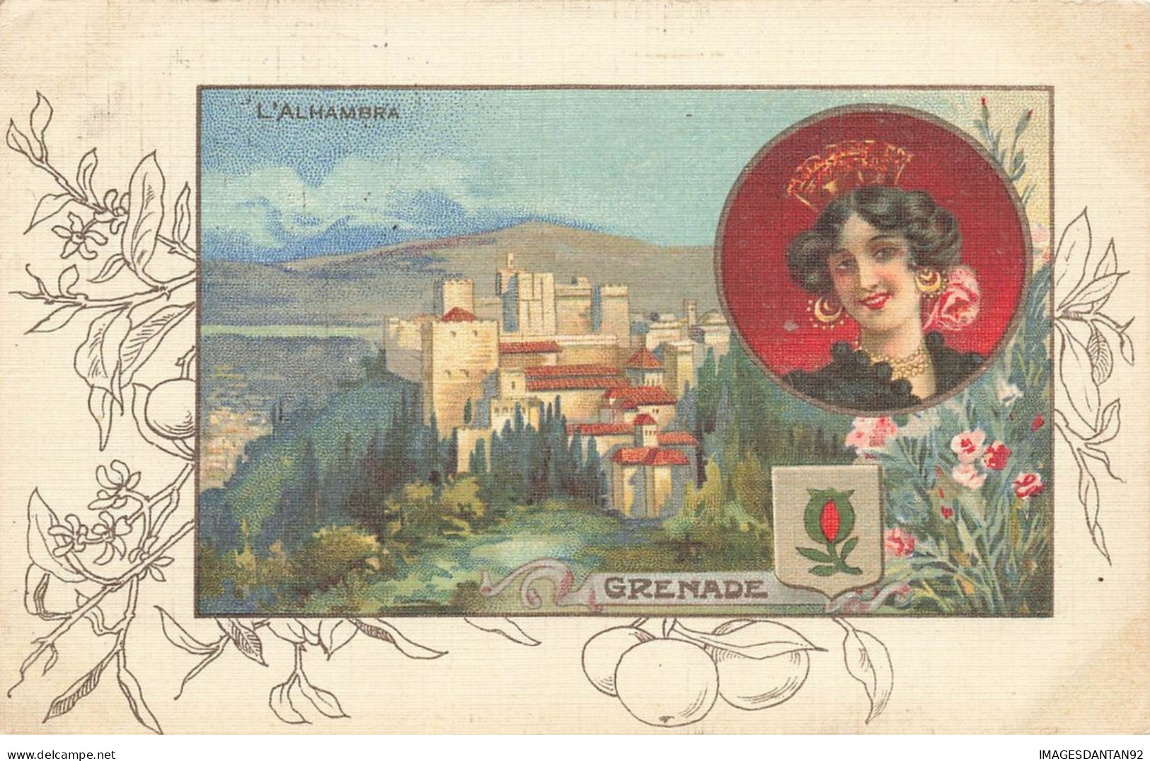 ESPAGNE #26017 SPAIN ESPANA GRENADE GRANADA L ALHAMBRA CARTE TOILEE ART NOUVEAU - Granada