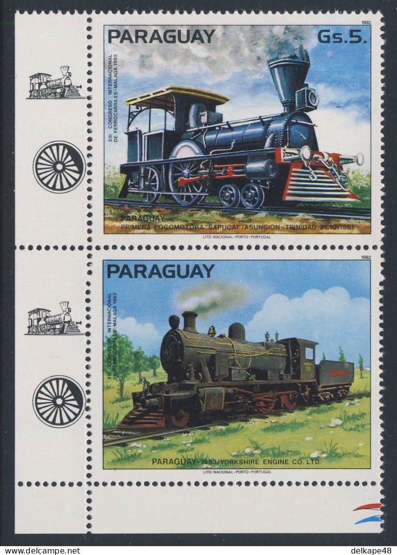 Paraguay 1983 Mi 3585 ** Primera Locomotora "Sapucai" (1861) Locomotive + 1953 Yorkshire Engine  Co Ltd - Trains