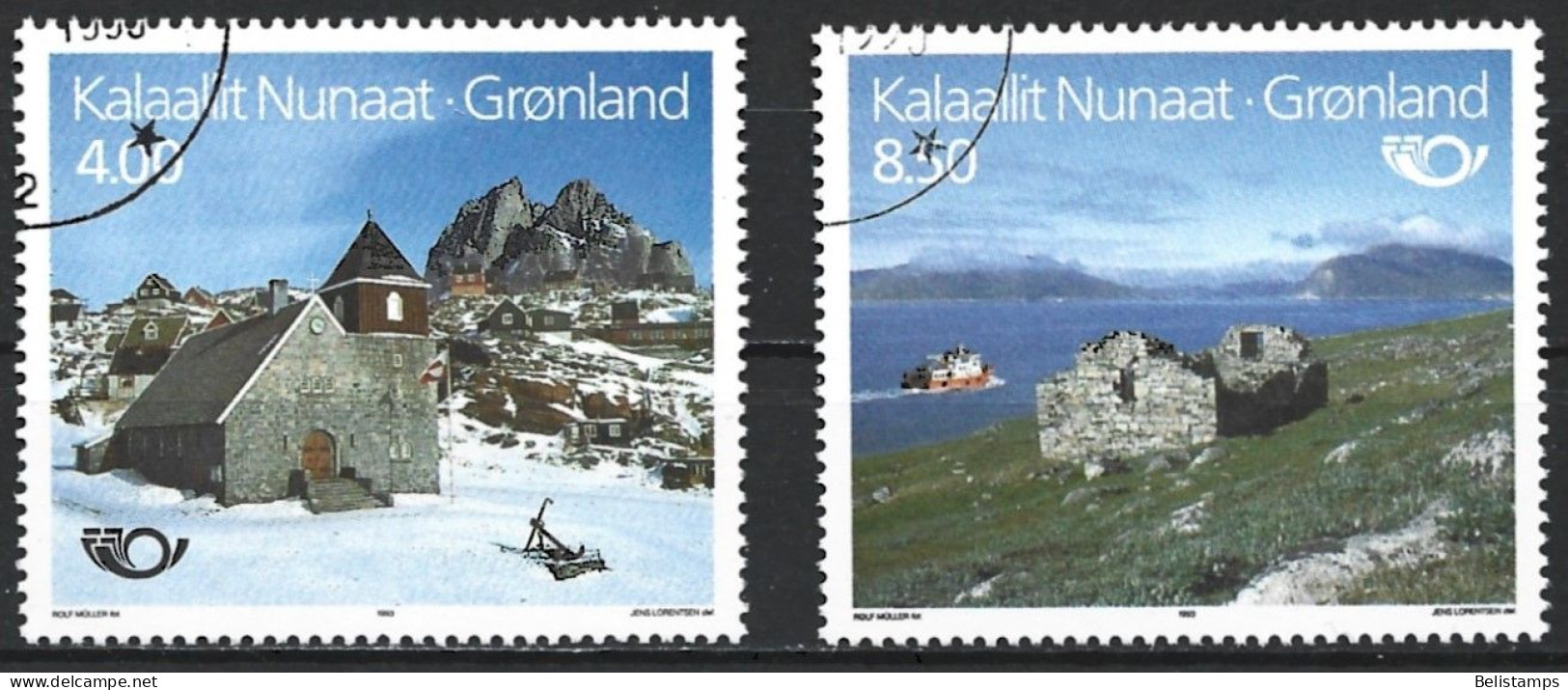 Greenland 1993. Scott #259-60 (U) Village In Winter & Ruins  *Complete Set* - Usati