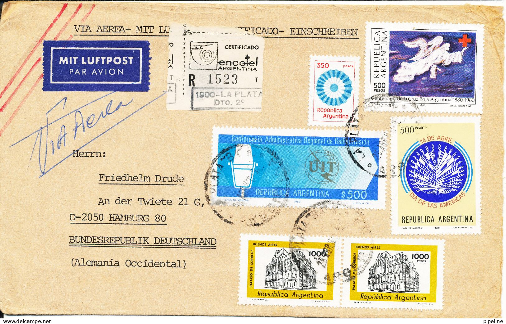 Argentina Registered Cover Sent To Germany 28-4-1980 With Topic Stamps - Brieven En Documenten