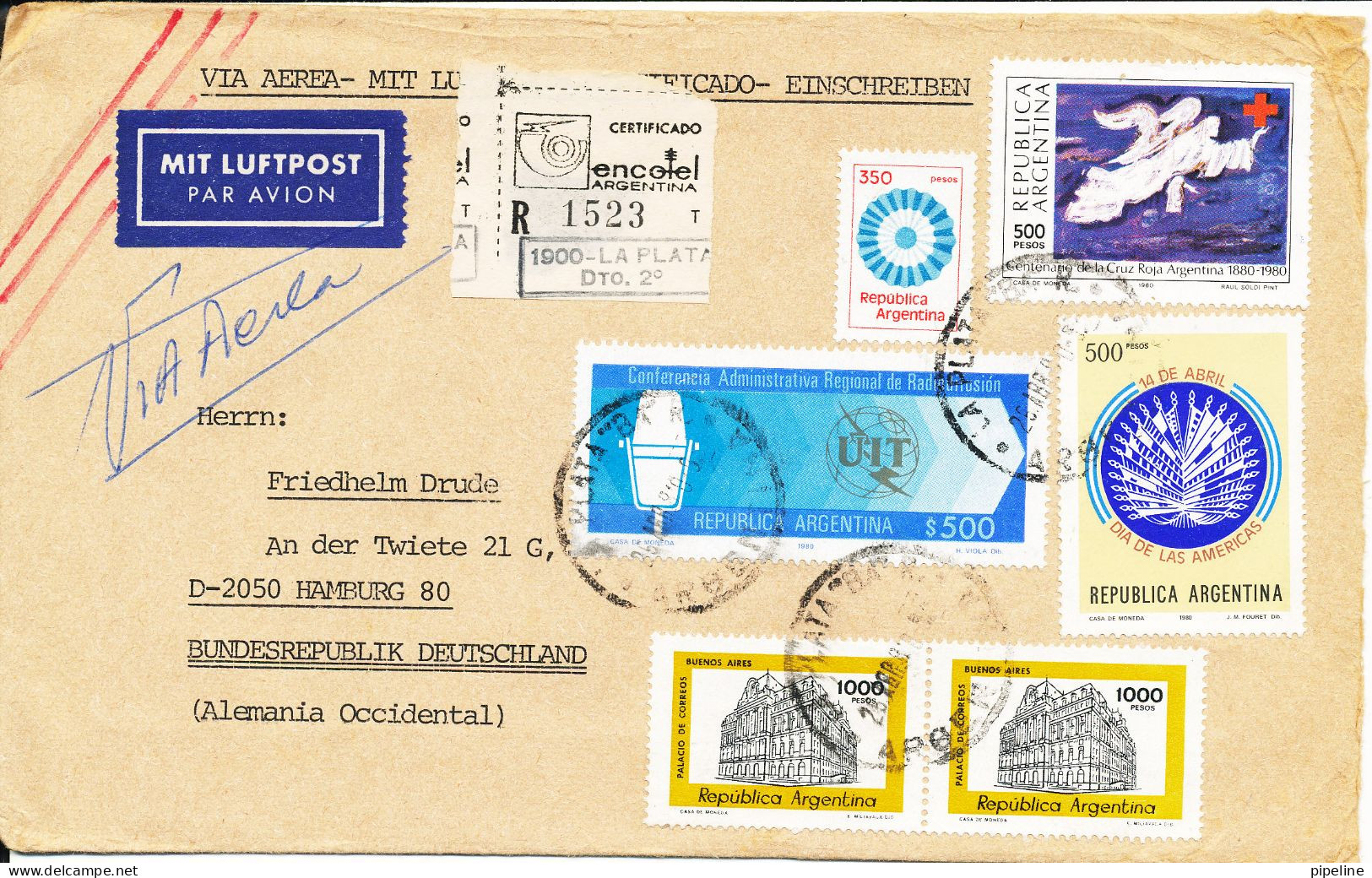 Argentina Registered Cover Sent To Germany 28-4-1980 With Topic Stamps - Storia Postale