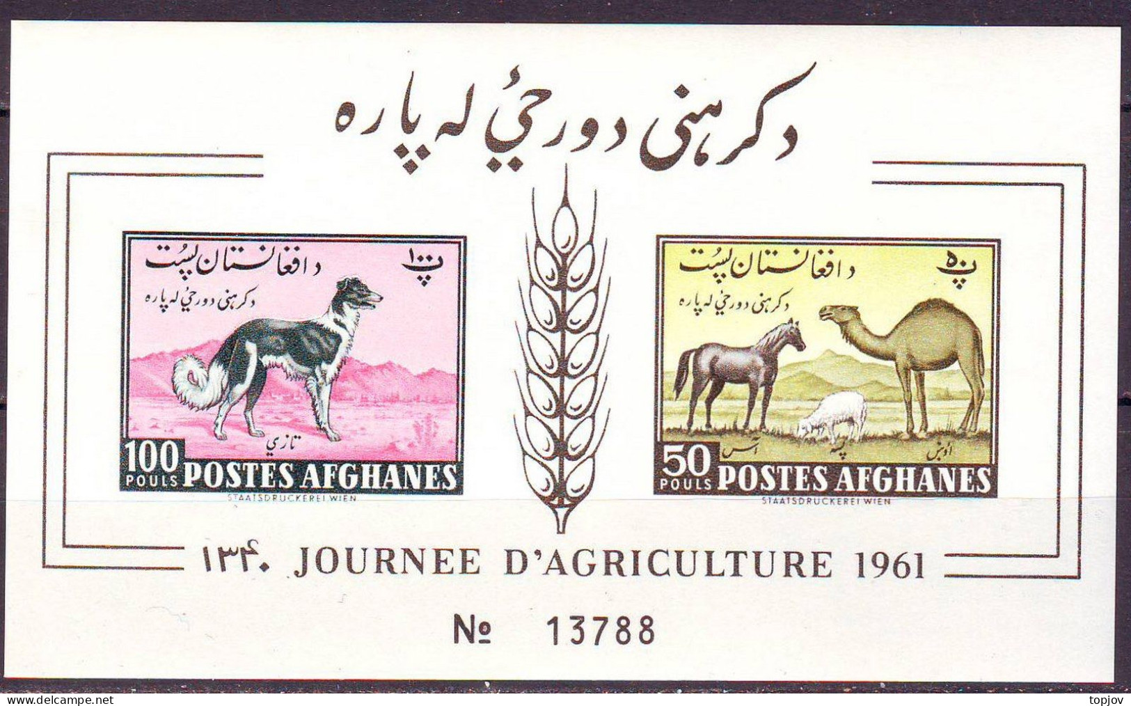 AFGHANISTAN - AGRICULTURE DAY - FARM ANIMALS  IMPERF DOG HORST CAMEL. - **MNH - 1961 - Fattoria