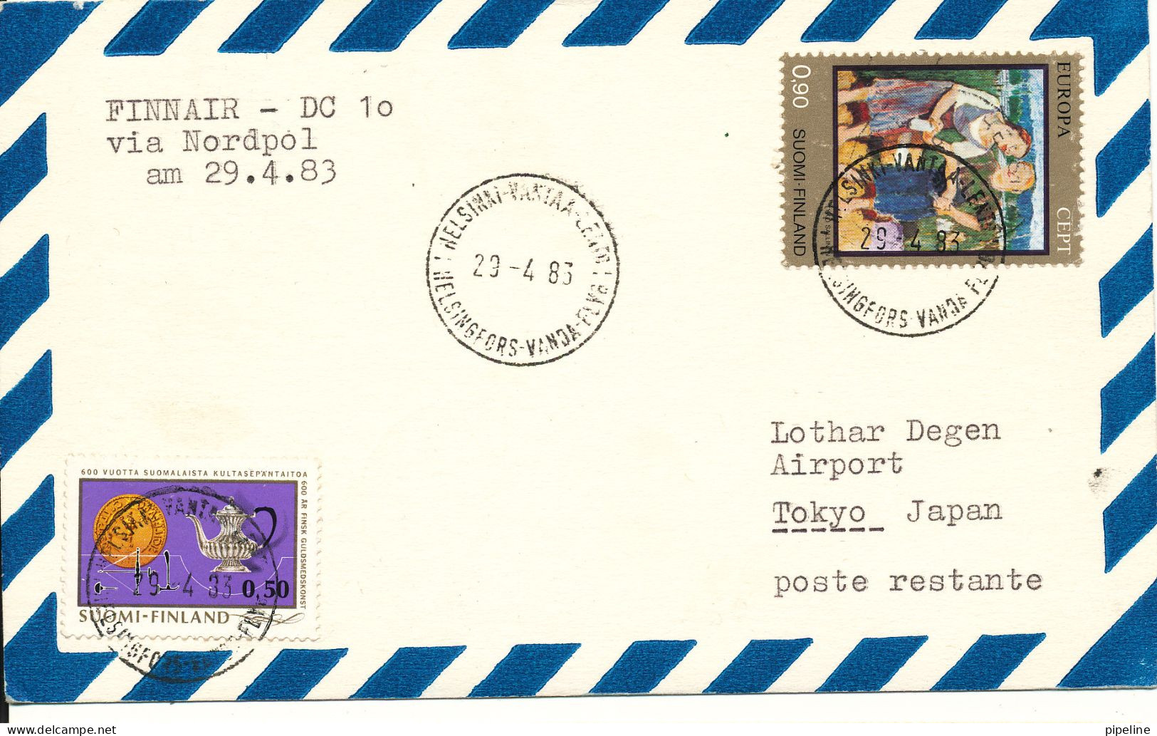 Finland Air Mail Card First Finair DC-10 Flight Via Nordpol To Japan 29-4-83 - Cartas & Documentos