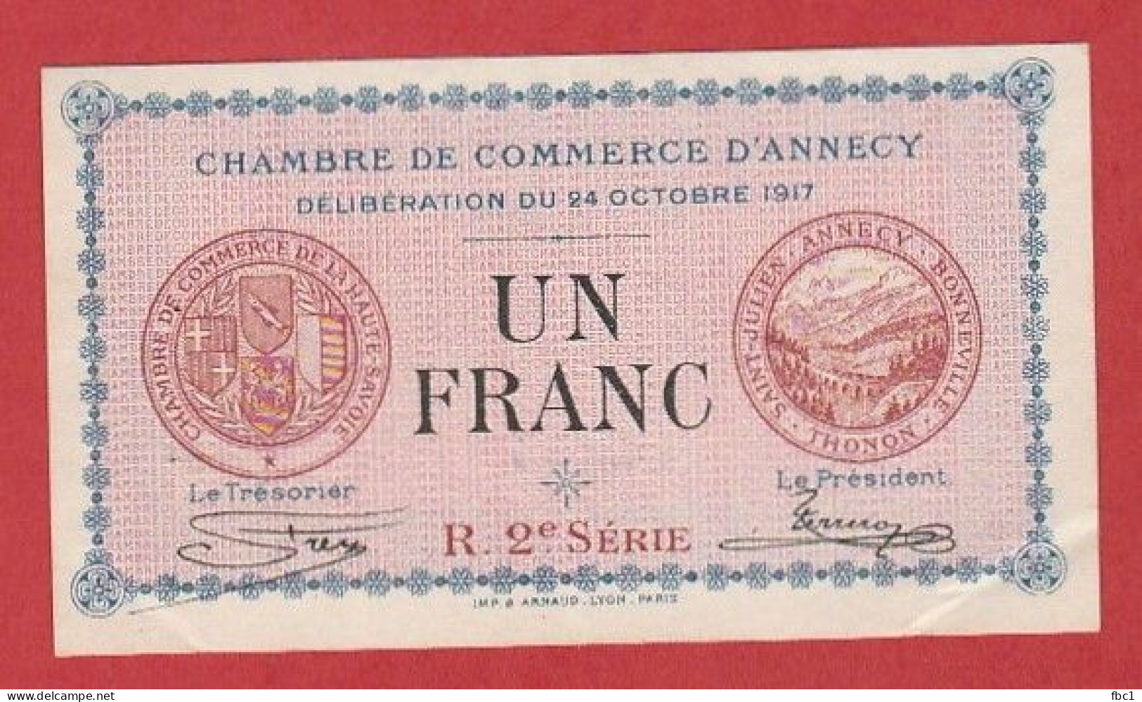 Haute-Savoie - Chambre De Commerce D'Annecy - Un Franc (2e Série) 1917 - Camera Di Commercio