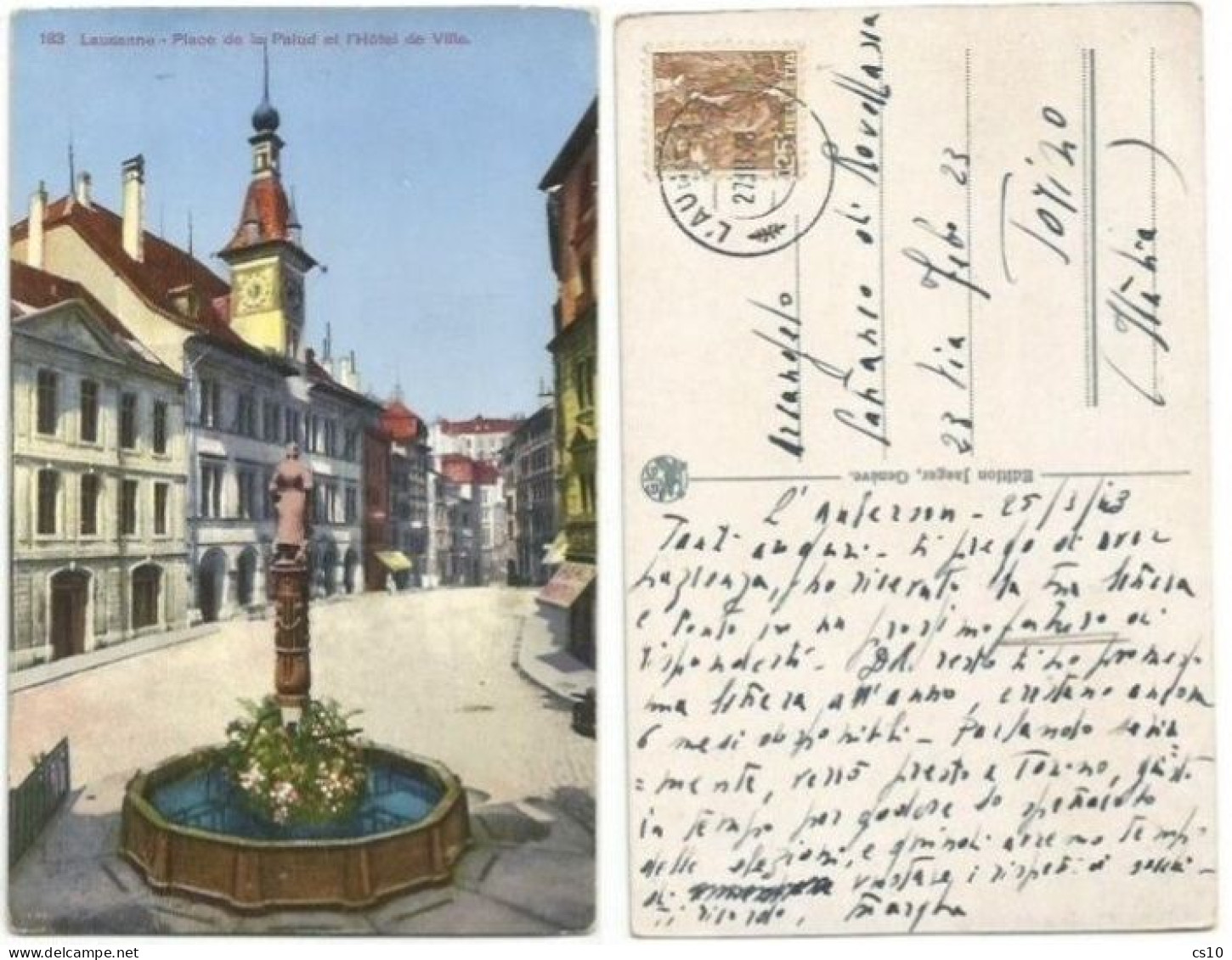 Suisse Vues Landscapes C.25 Brown Issue 1936  Solo Franking Pcard Lausanne 27mar1948 - Marcophilie