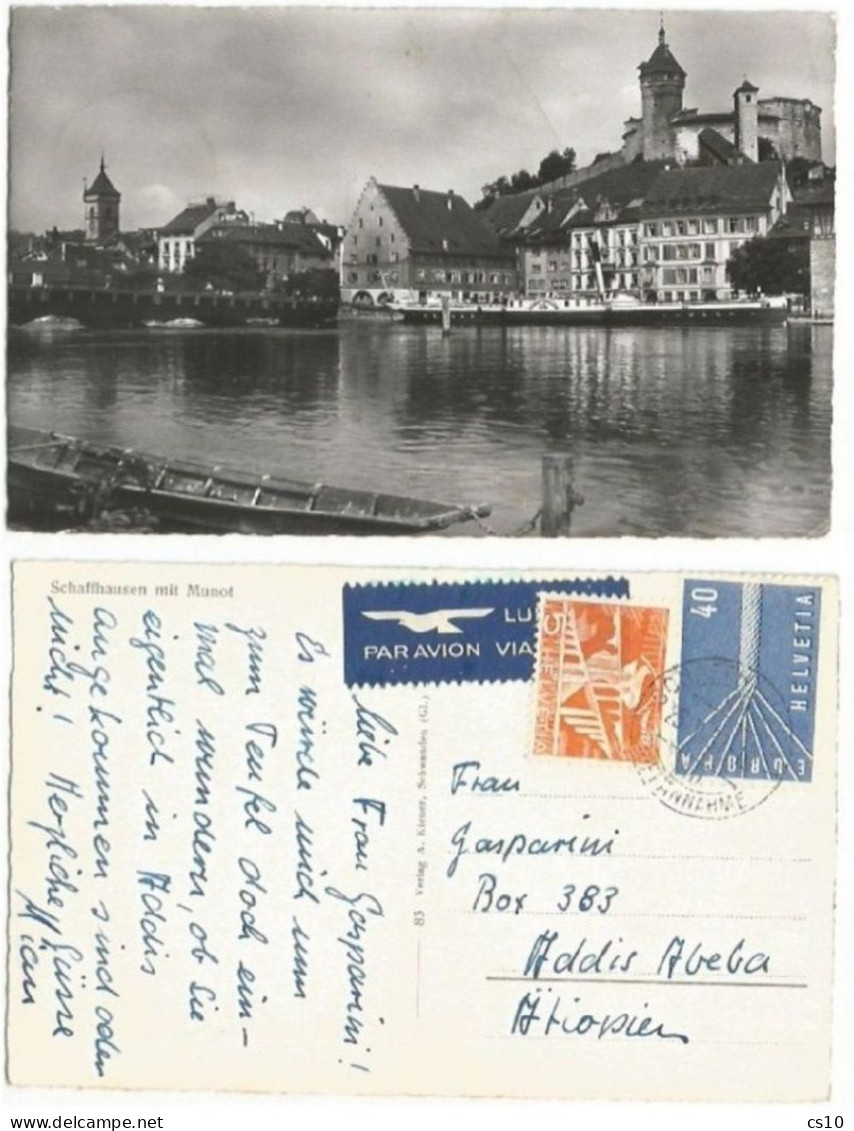 Suisse SCARCE Rate !! C.45 Airmail Pcard Schaffausen 15oct1957 To AFRICA  Addis Abeba ETHIOPIA !!!!!!!!!! - Marcophilie