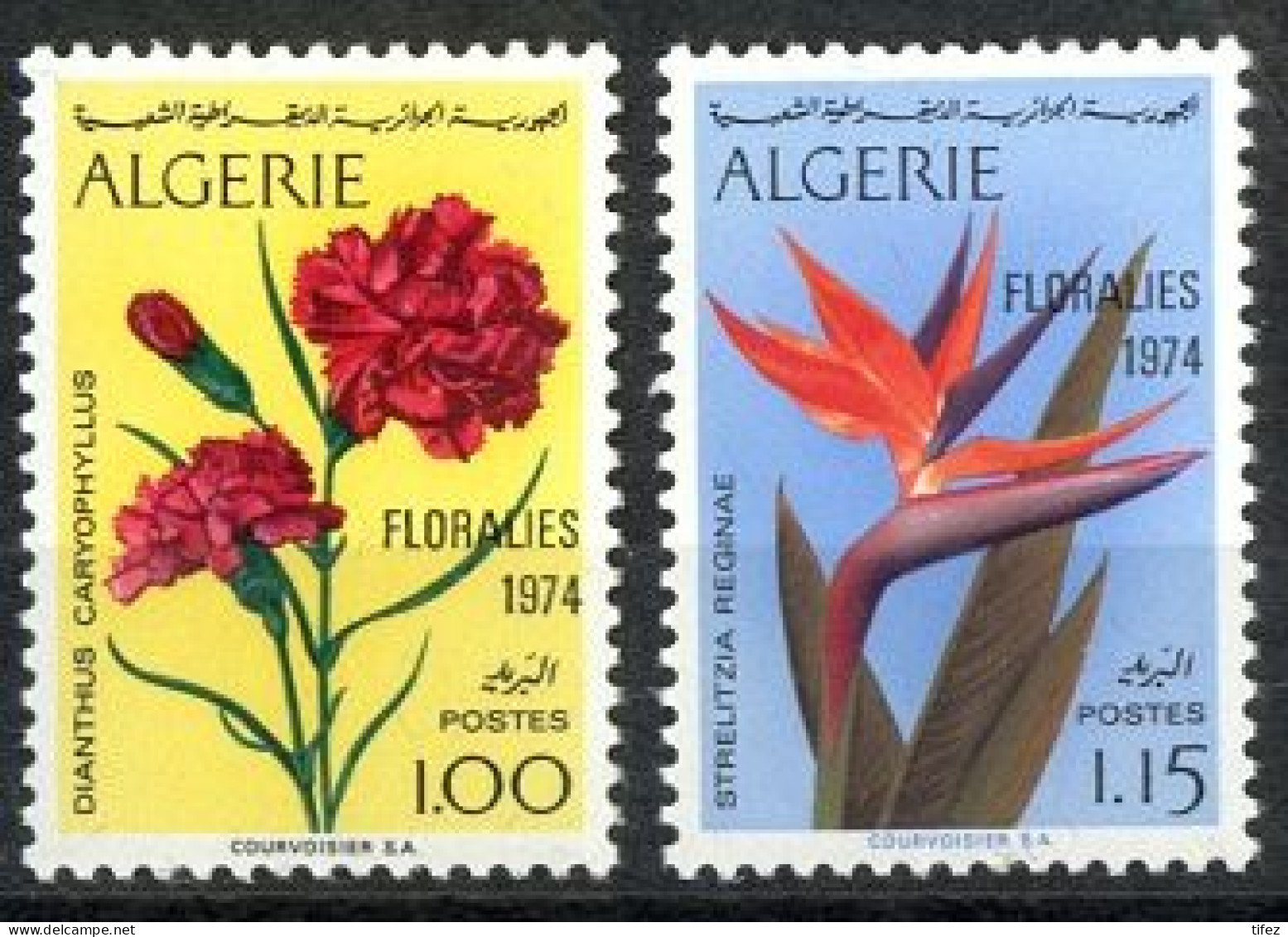 Année 1974-N°590/591 Neufs**MNH : "Floralies 1974" T.P. De 1973 Surchargés : Estrellezia  "oiseau Du Paradis" + œillet - Algeria (1962-...)