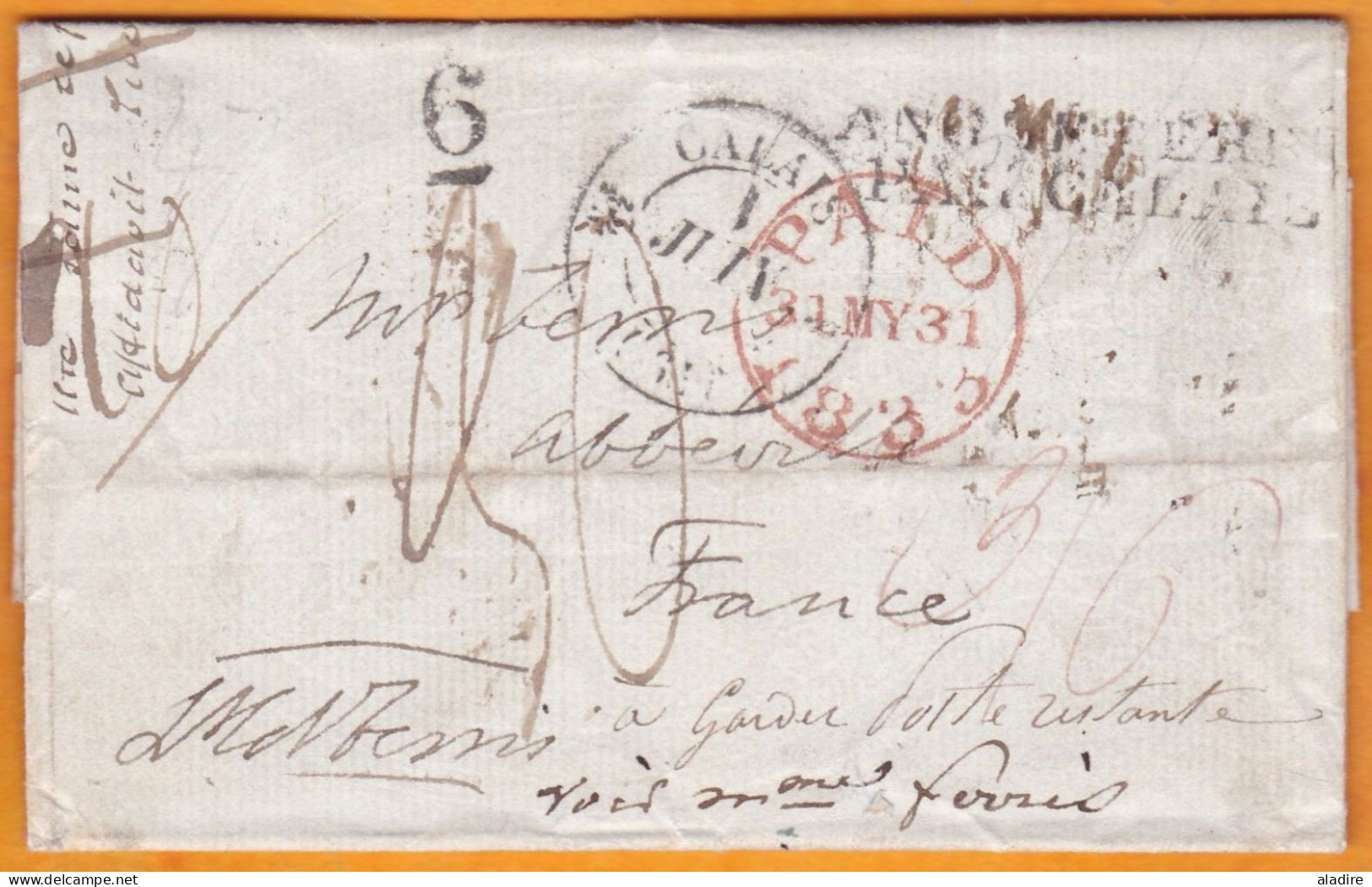 1833 - KWIV - Enveloppe Pliée Avec Corresp D'Angleterre Vers ABBEVILLE, Somme, France - POSTE RESTANTE - Poststempel