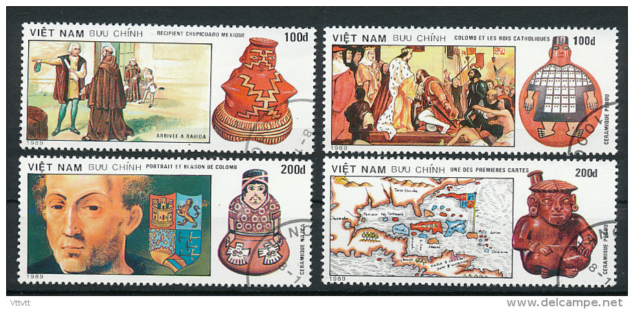 Viêt Nam (1989) : Célébrité, Christophe Colomb, Rabida, Blason, Rois Catholiques, Céramique Pérou, Nazca, Chupicuaro - Christopher Columbus