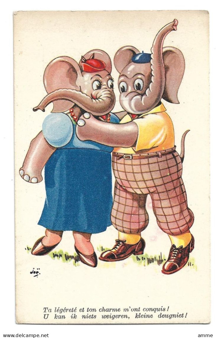 Vintage Postcard  *  Couple éléphants - Elephan - Elefant - Olifant - éléphant (Ta Légéreté Et Ton Charme ..) - Elephants