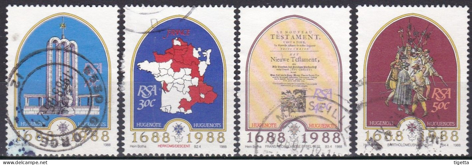 SUD AFRICA 1988 300° ANNIVERSARIO DELL' ARRIVO DEI PRIMI UGONOTTI FRANCESI SERIE COMPLETA USATA COME DA FOTO - Used Stamps