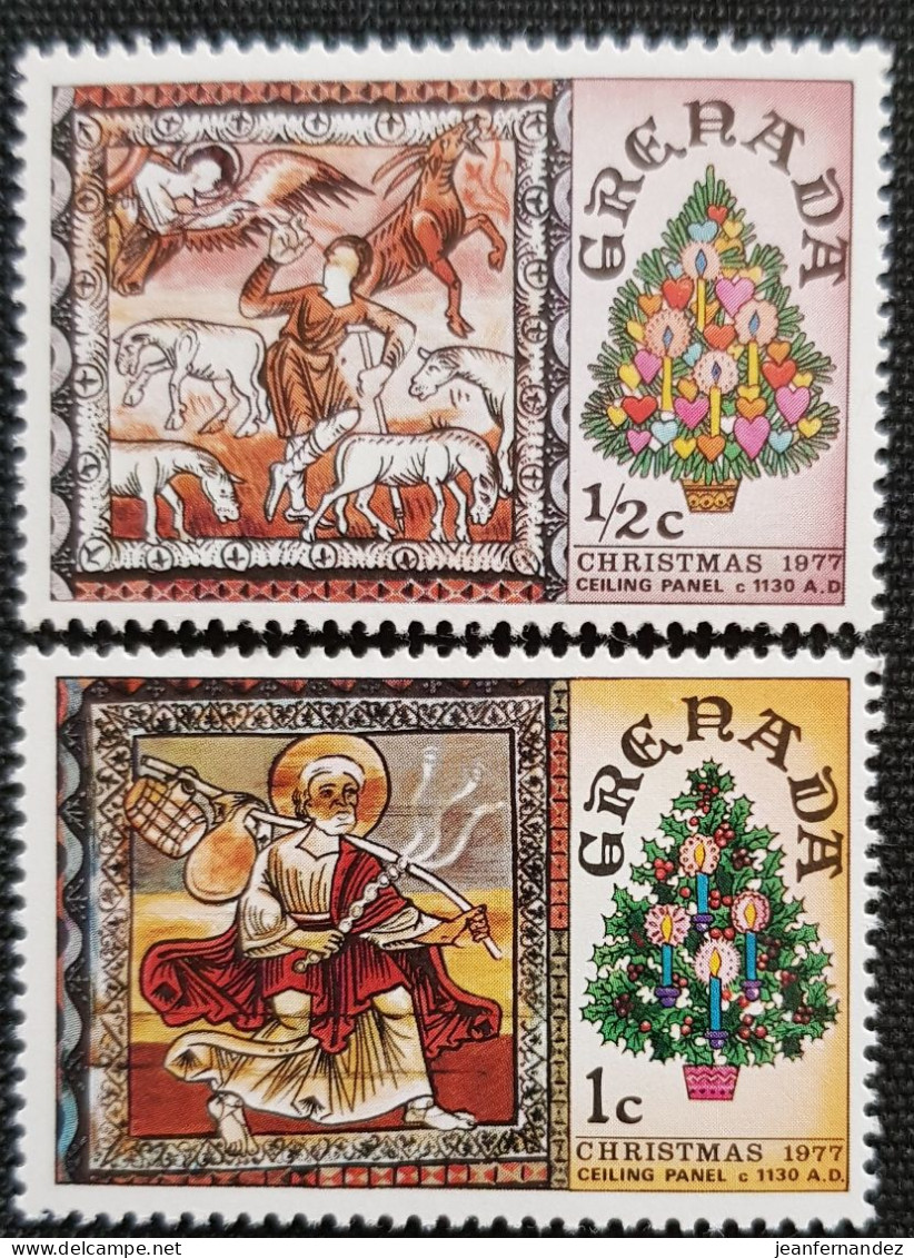 Grenade 1977 Christmas - Ceiling Panels From Church Of St. Martin, Zillis  Stampworld N° 852 Et 853 - Grenada (1974-...)