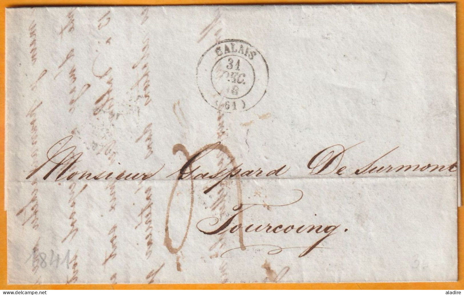 1840 - QV - Entire Letter From Liverpool, England To Tourcoing, France - Via Calais & Lille - Forwarded By Chartier... - Postmark Collection