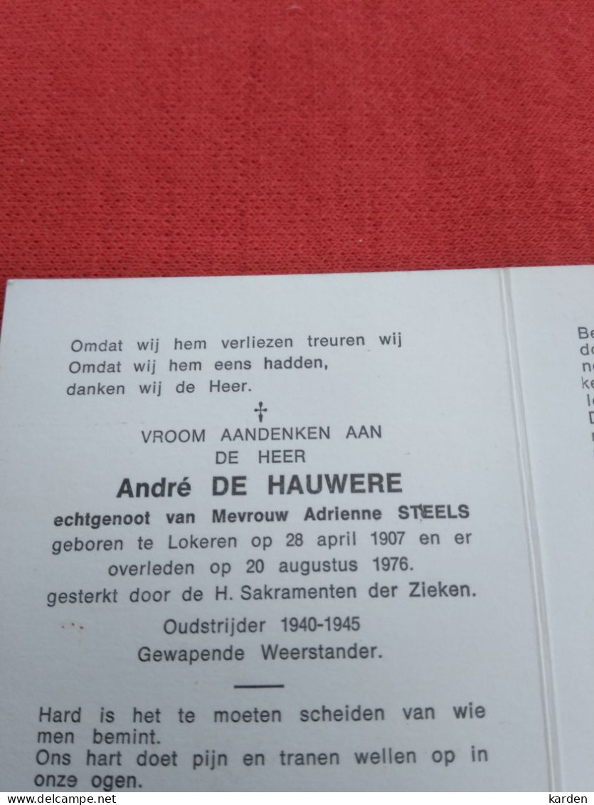 Doodsprentje André De Hauwere / Lokeren 28/4/1907 - 20/8/1976 ( Adrienne Steels ) - Religion & Esotérisme