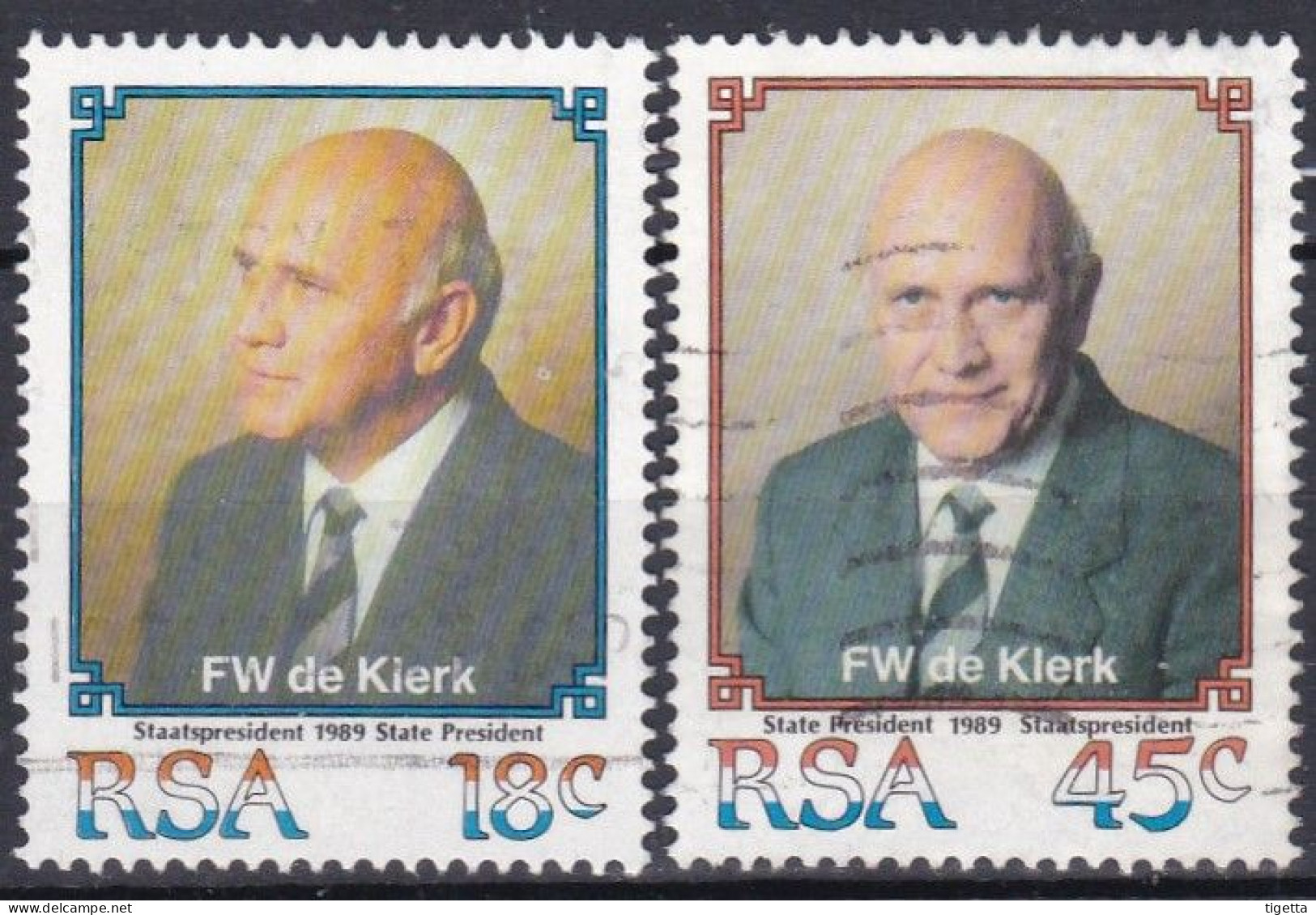 SUD AFRICA 1989 INSEDIAMENTO DEL PRESIDENTE F. W. DE KLERK SERIE COMPLETA USATA COME DA FOTO - Used Stamps