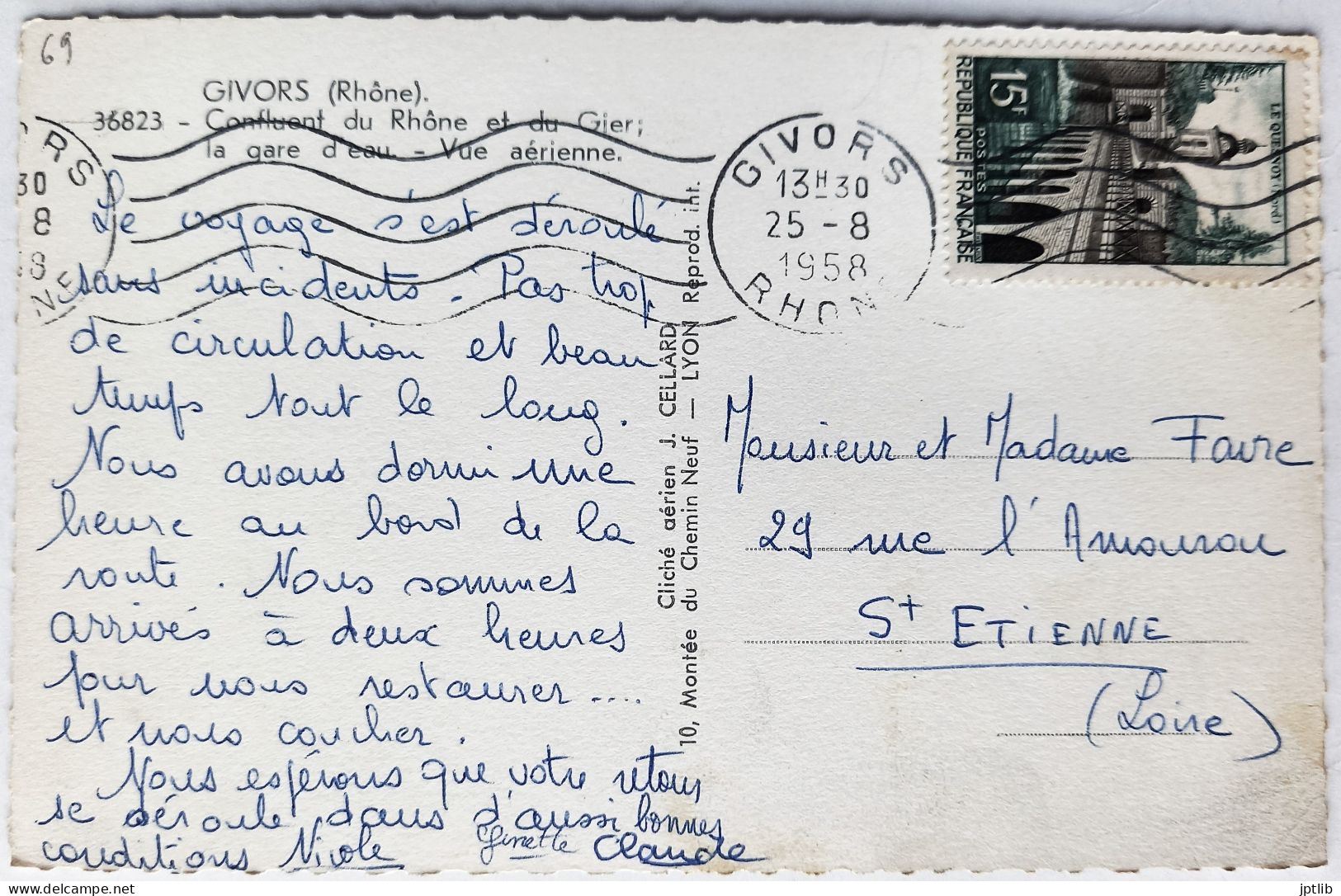 CPSM Carte Postale / 69 Rhône, Givors / Cellard - 36823 / Confluent Du Rhône Et Du Gier; La Gare D'eau - Vue Aérienne. - Givors