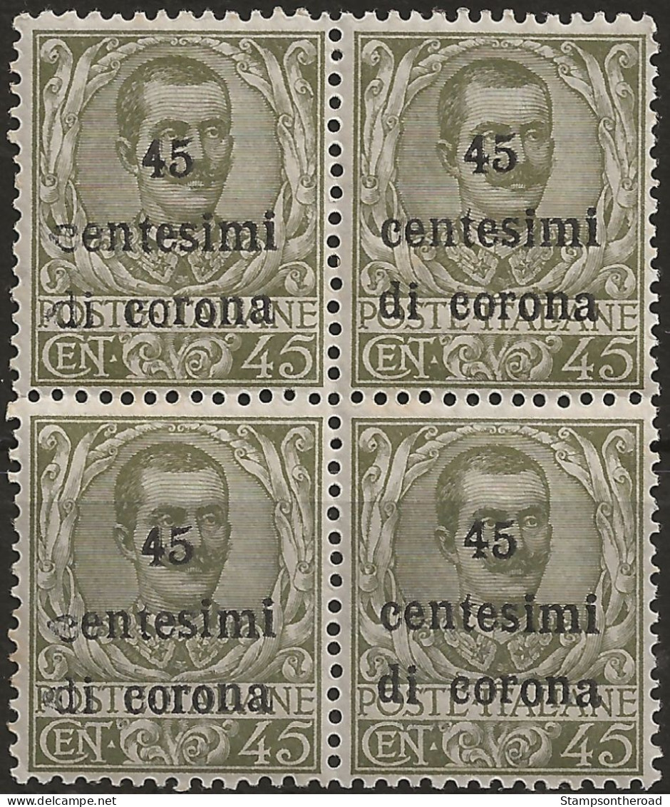 TRTT8QNA,1919 Terre Redente - Trento E Trieste, Sassone Nr. 8, Quartina Nuova Senza Linguella **/ Centratura Ottima - Trentino & Triest