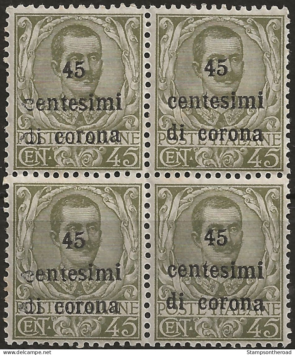 TRTT8QNA,1919 Terre Redente - Trento E Trieste, Sassone Nr. 8, Quartina Nuova Senza Linguella **/ Centratura Ottima - Trentin & Trieste