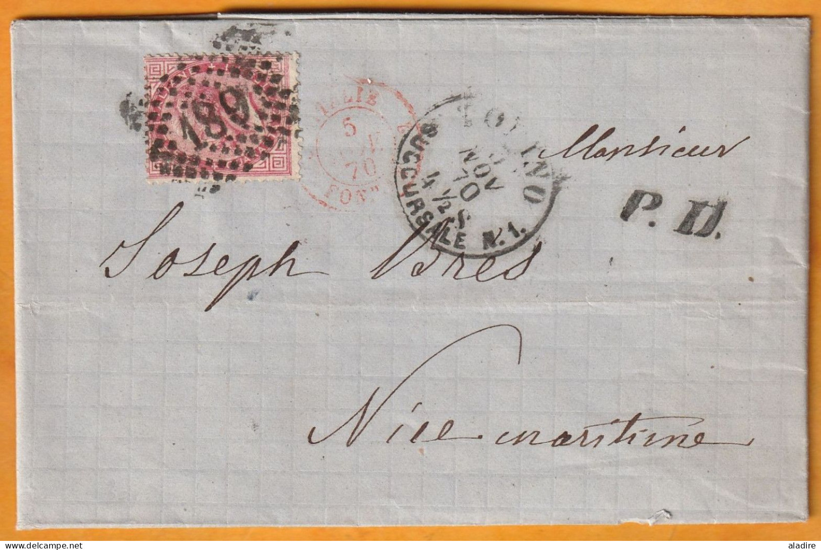 1870 - Lettre Pliée Avec Correspondance En Français De TORINO, Turin Vers NIZZA MARITIMA Nice Maritime - Marcophilie