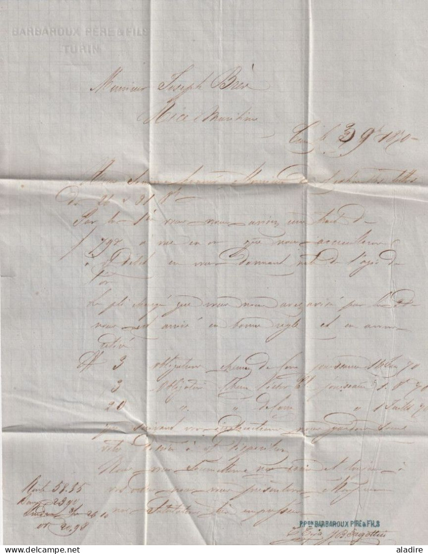 1870 - Lettre Pliée Avec Correspondance En Français De TORINO, Turin Vers NIZZA MARITIMA Nice Maritime - Marcofilía