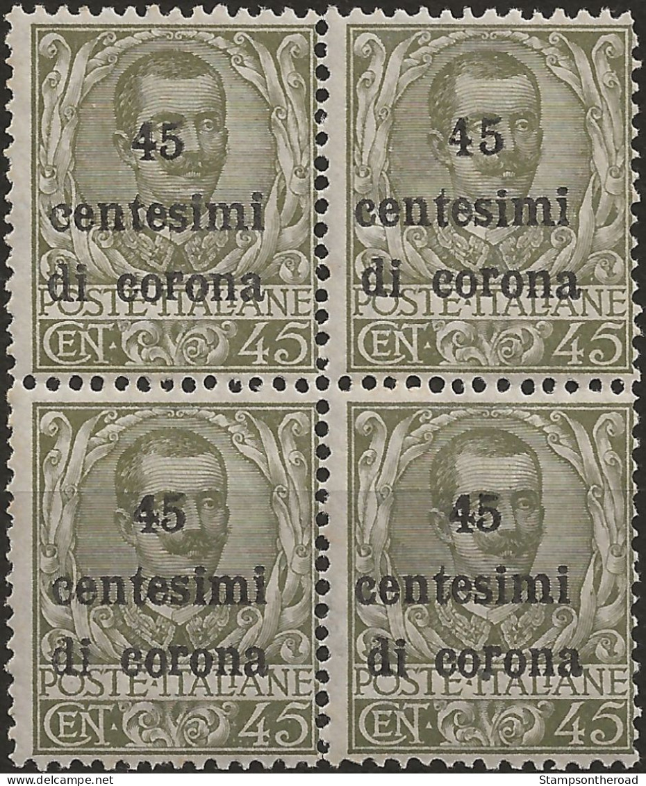 TRTT8QNB,1919 Terre Redente - Trento E Trieste, Sassone Nr. 8, Quartina Nuova Senza Linguella **/ - Trentin & Trieste