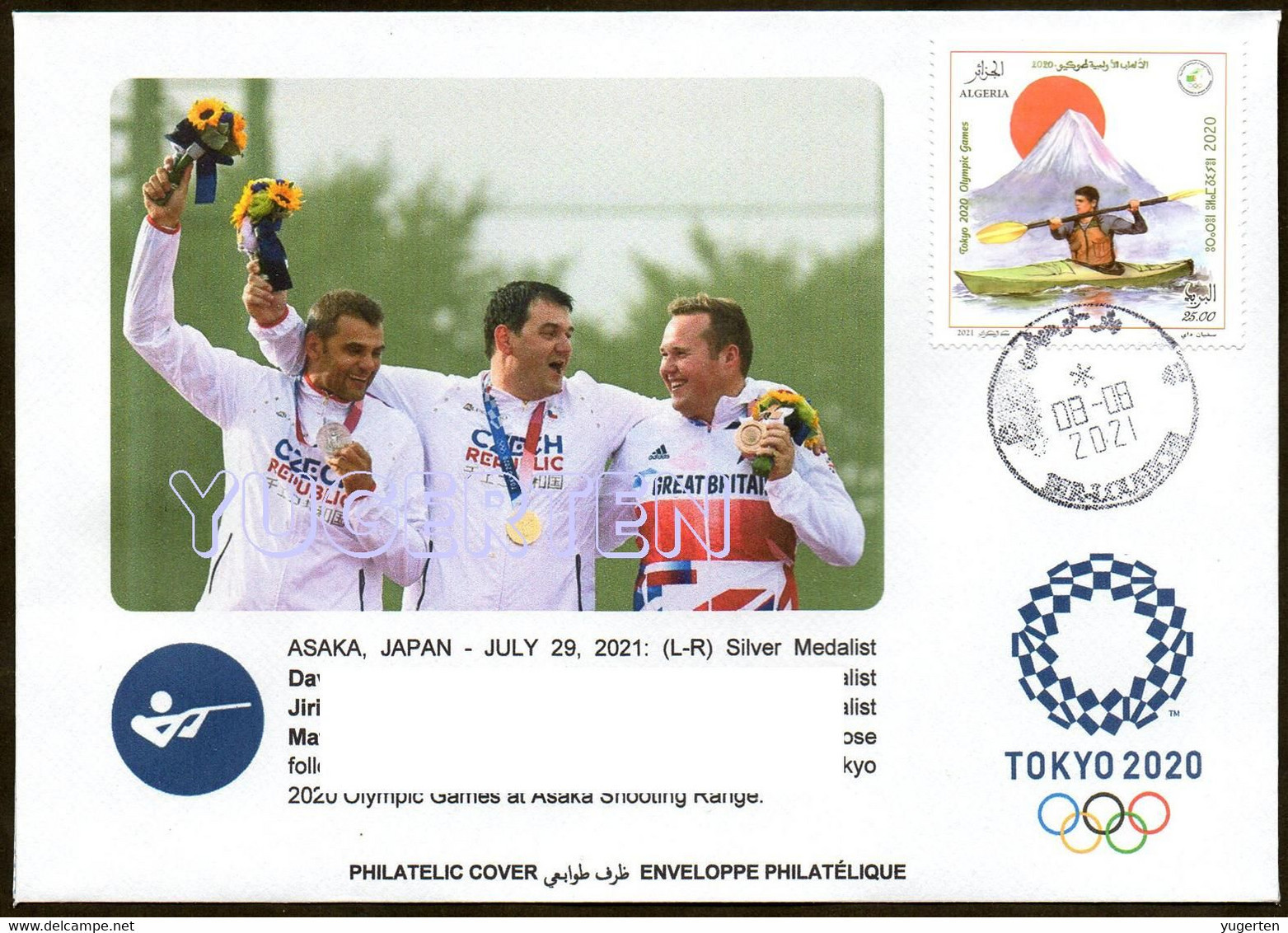 ARGELIA 2021 - Philatelic Cover - Shooting - Olympics Tokyo 2020 Tir Schießen COVID Tiro Czechia Great Britain Medalists - Shooting (Weapons)