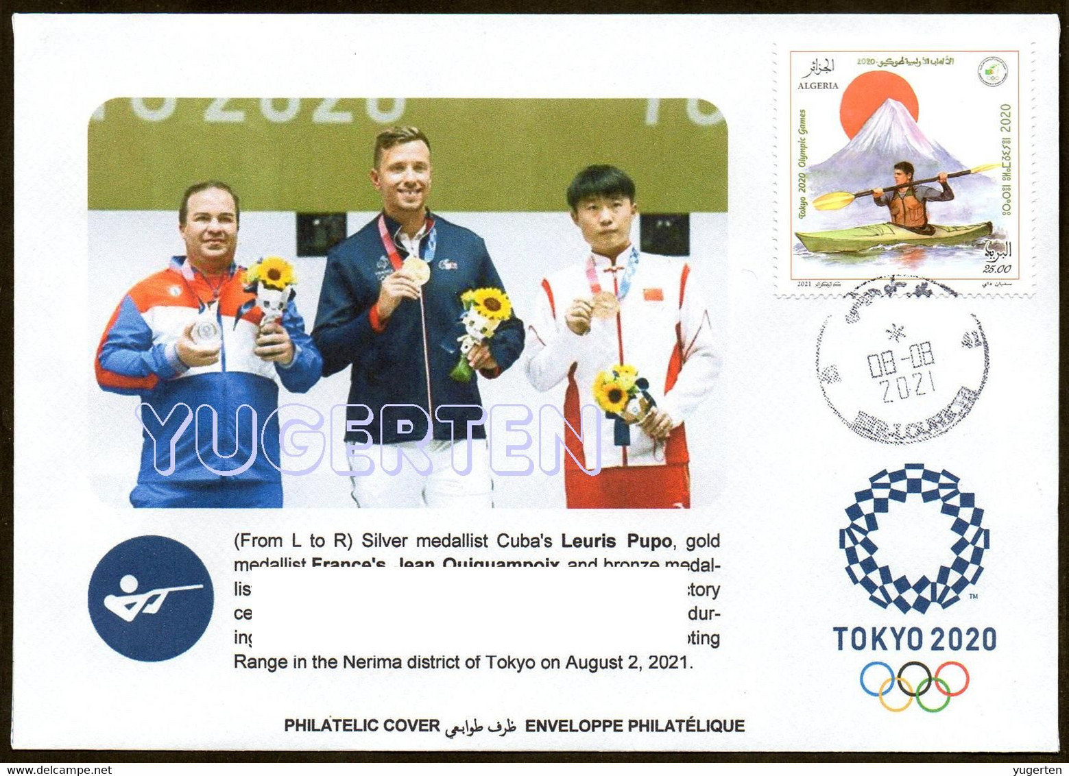 ARGELIA 2021 - Philatelic Cover - Shooting - Olympics Tokyo 2020 Tir Schießen COVID Tiro Cuba France China Medalists - Shooting (Weapons)