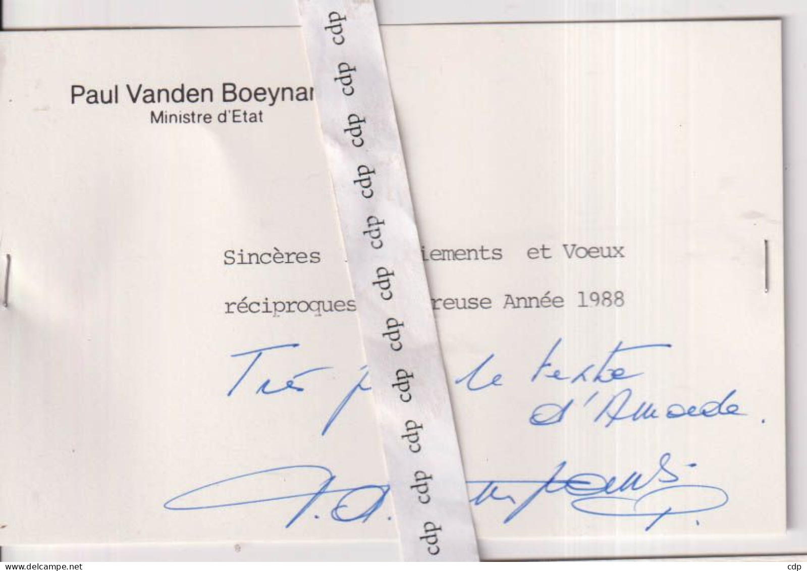 Autographe PAUL VANDEN BOEYNANTS - Politiques & Militaires