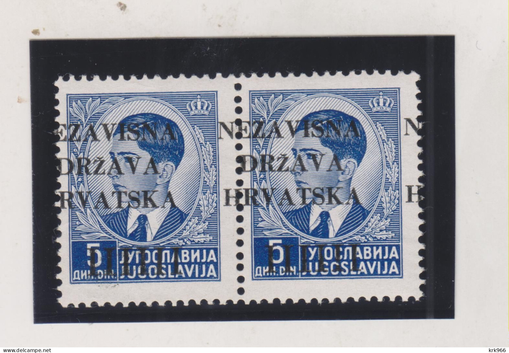 CROATIA WW II 1941 5 Din Shifted Ovpt Pair MNH - Kroatië