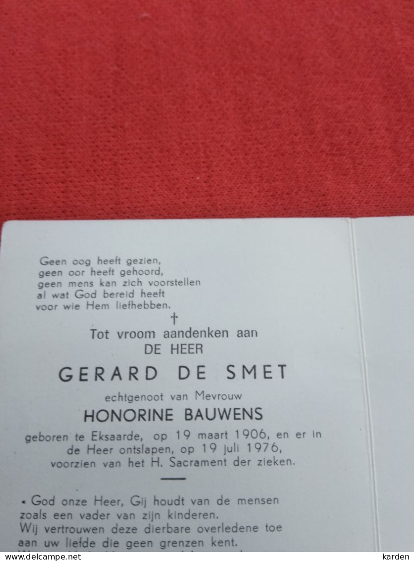 Doodsprentje Gerard De Smet / Eksaarde 19/3/1906 - 19/7/1976 ( Honorine Bauwens ) - Religion &  Esoterik